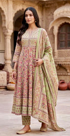 Green printed anarkali suit