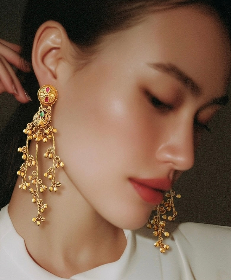 Ruby emerald ghungroo earrings