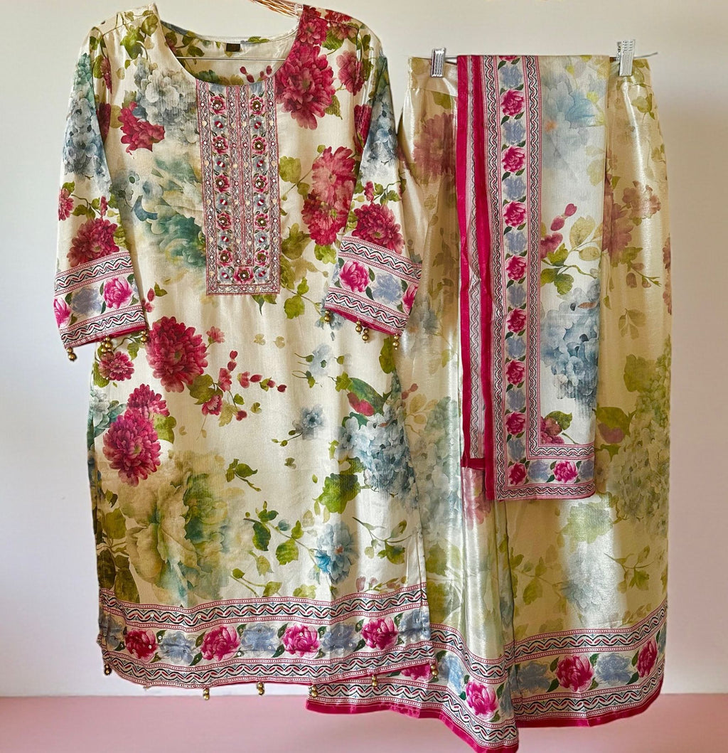 Sea-green floral suit