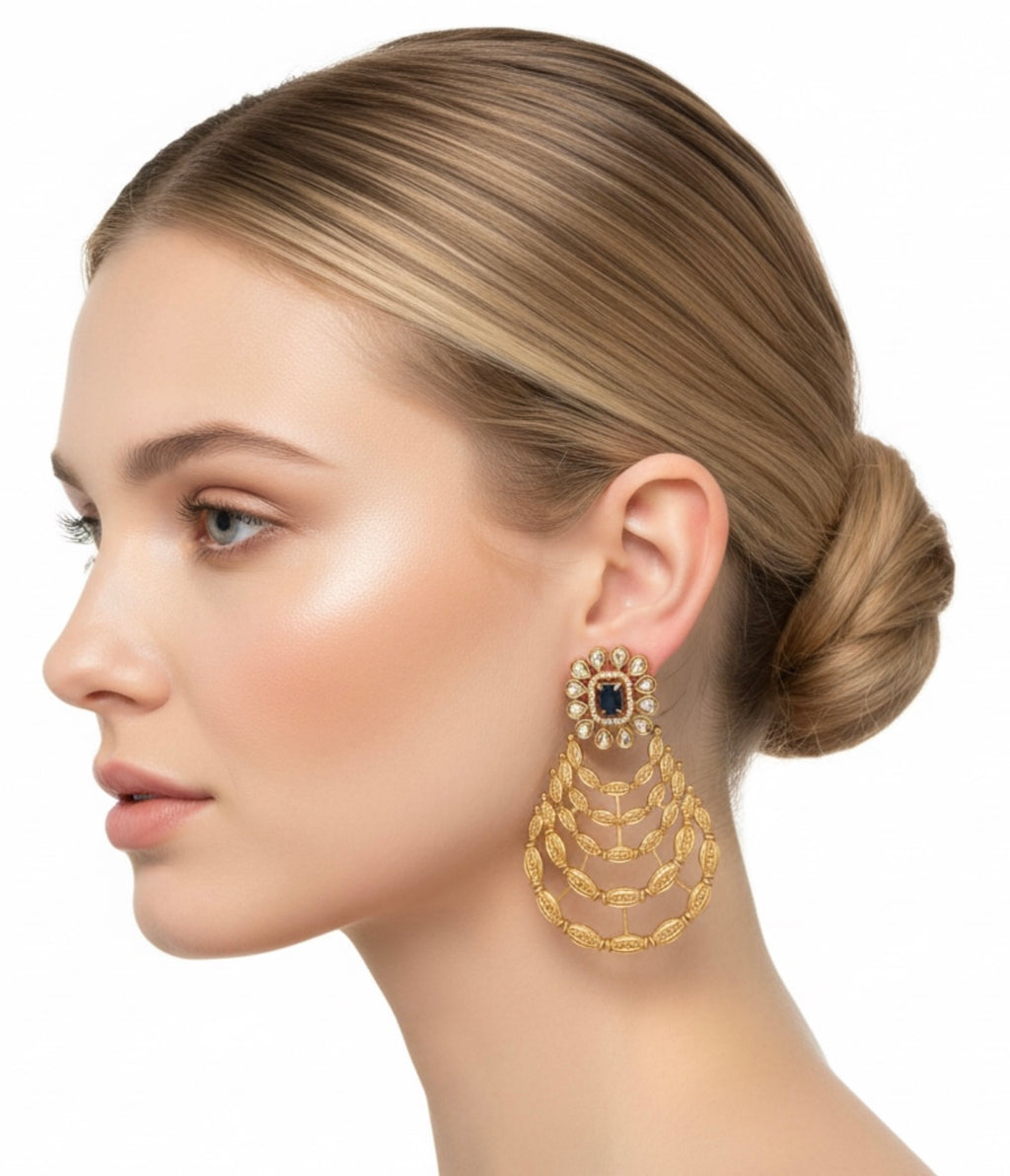 Blue stone gold finish earrings