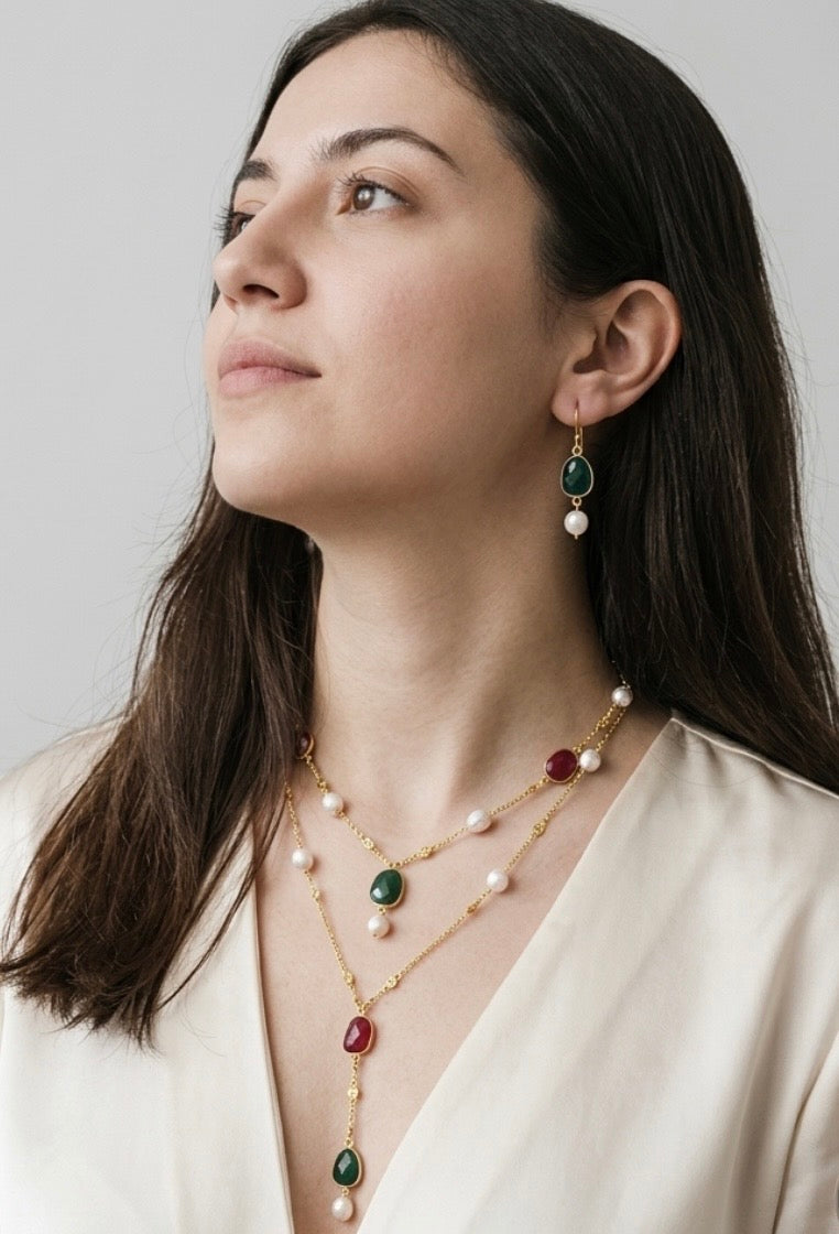 Emerald n Ruby 2-layered chain set
