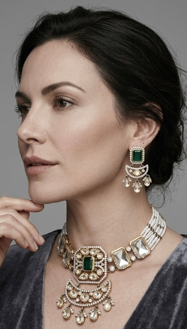Emerald green Polki choker set