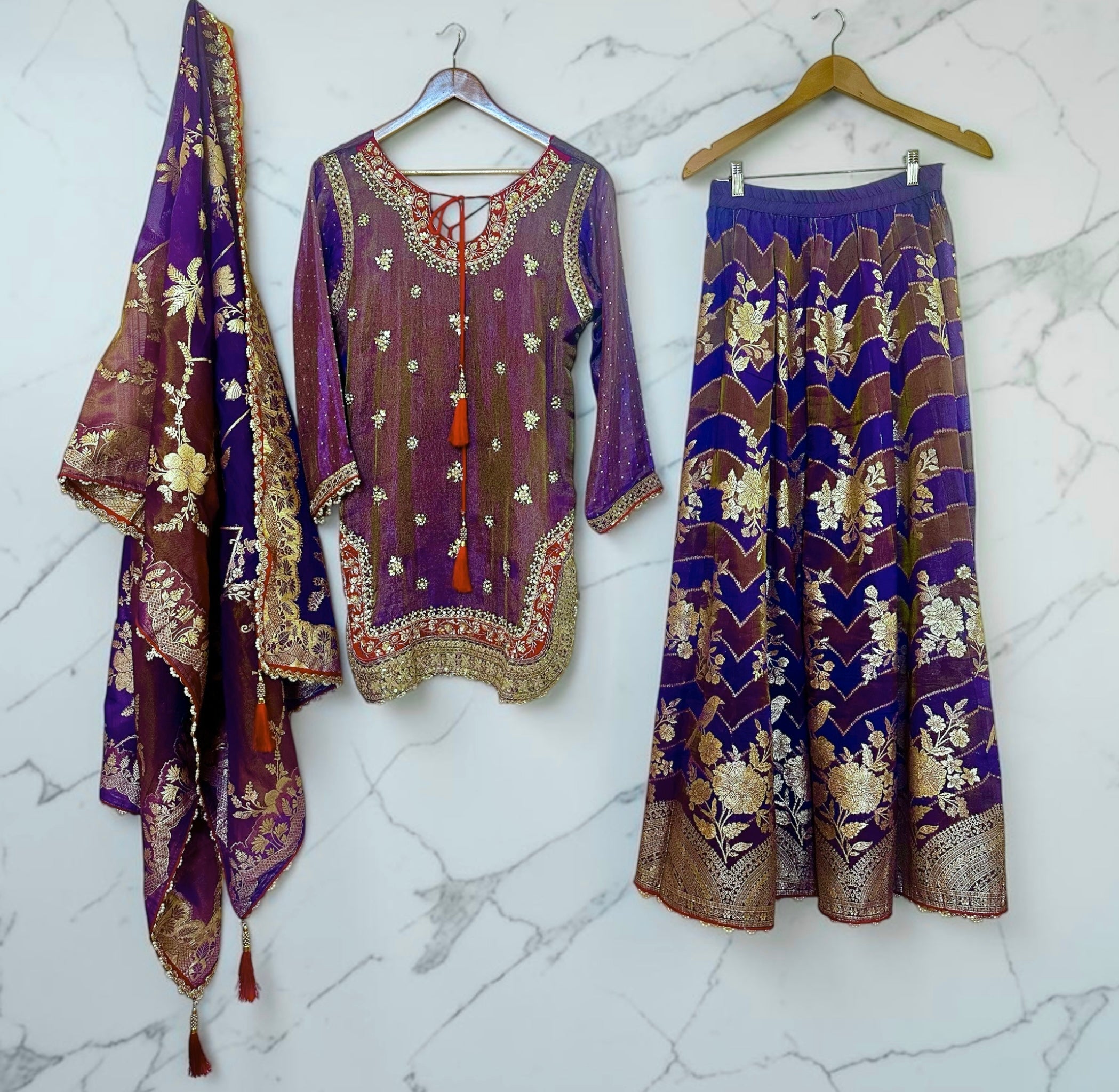 Purple benarasi Sharara suit