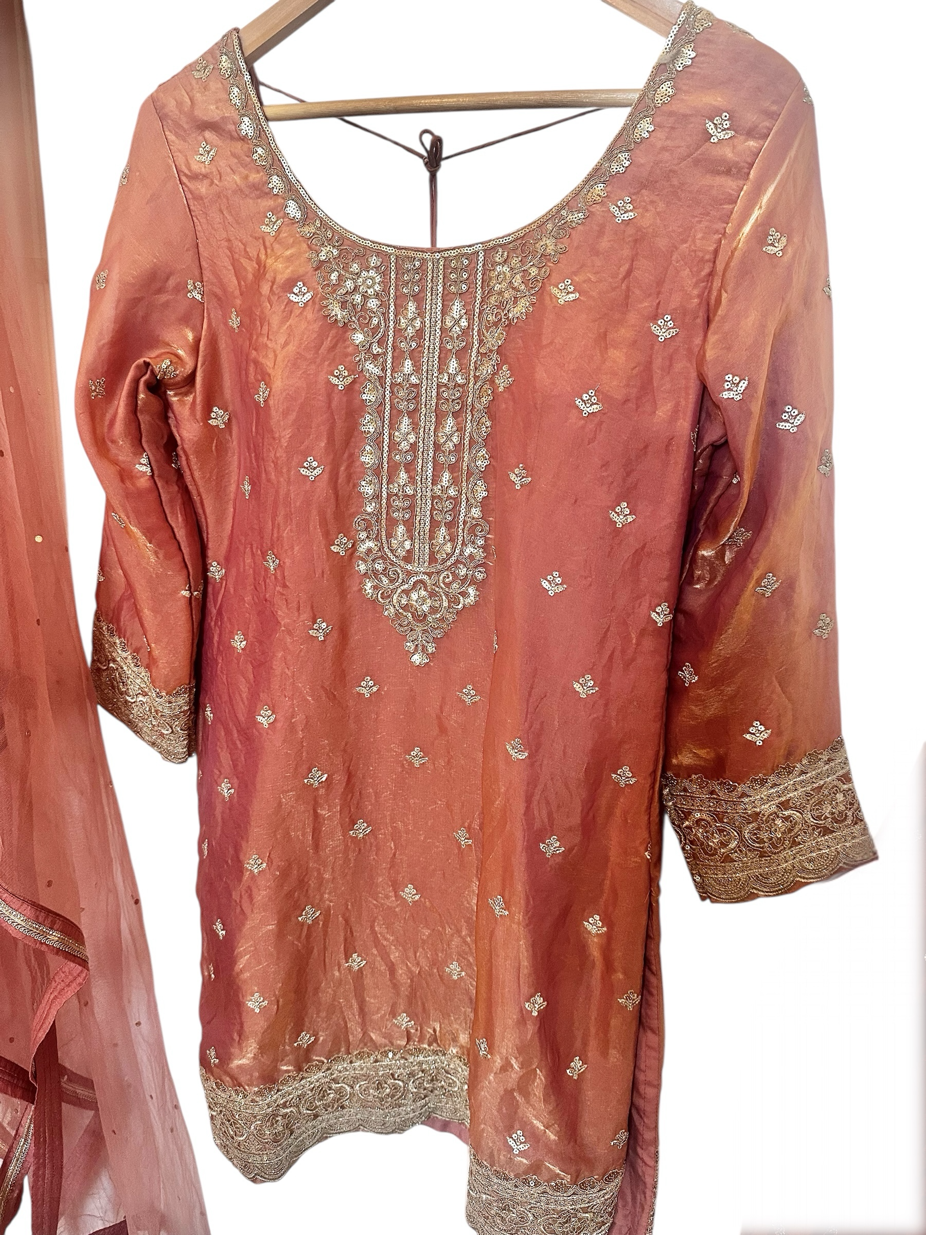 Peachish rust organza suit