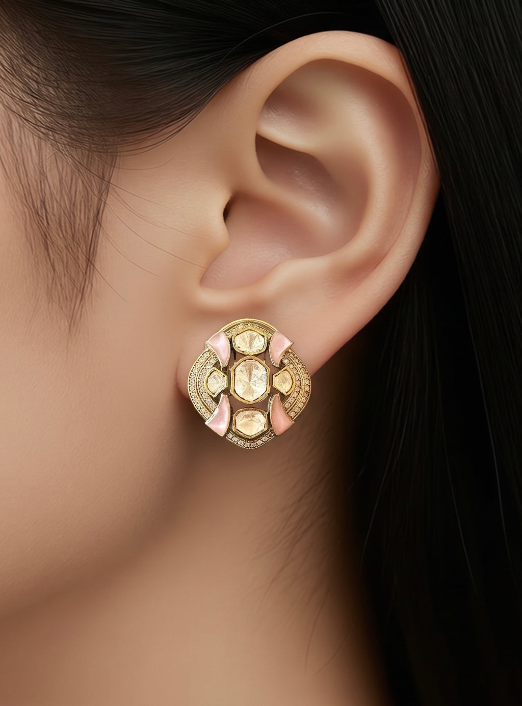 Pink/lavender Polki studs