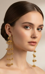 Pink stone ghungroo earrings