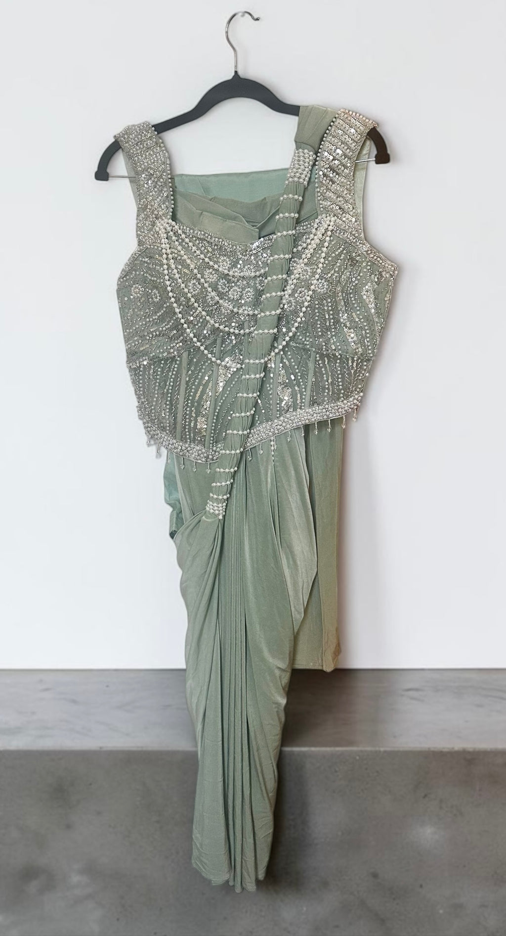 Sea-green stitched saree