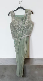 Sea-green stitched saree