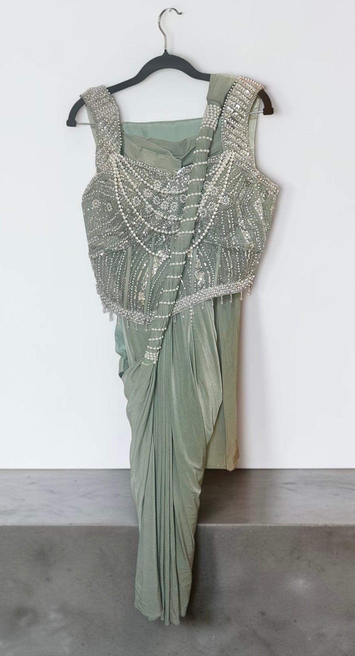 Sea-green stitched saree