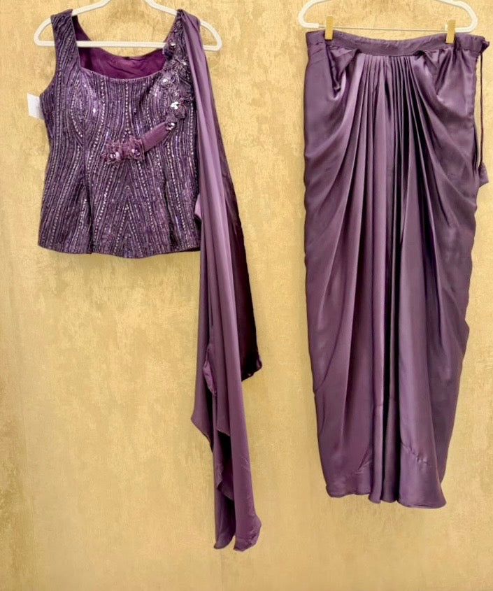 Purple dhoti skirt set