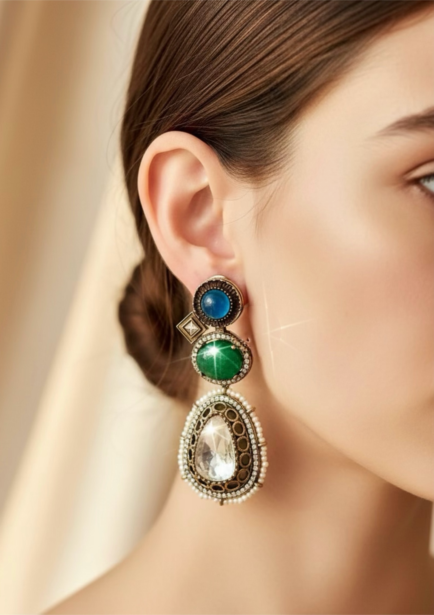 Blue green Polki earrings