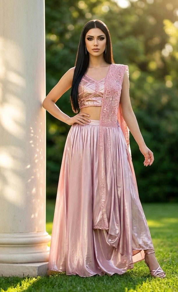 Pink lehenga saree