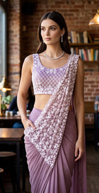 Lavender stitched saree