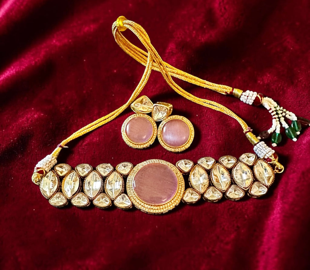Pink stone polki set