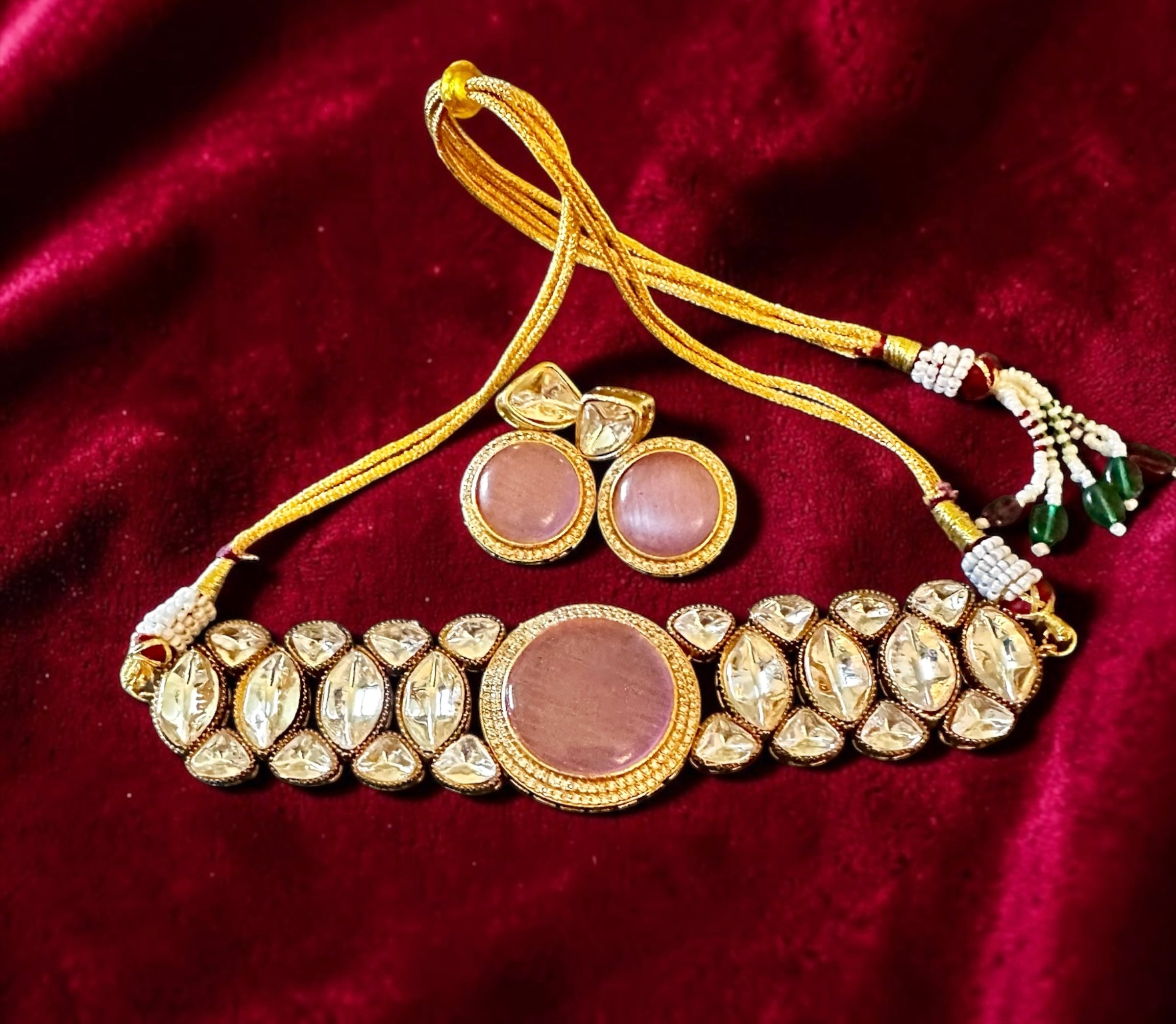 Pink stone polki set