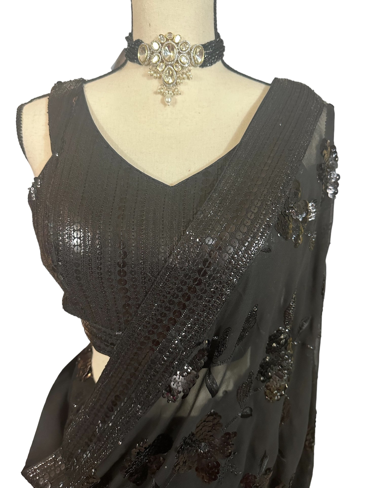 Black sequins saree