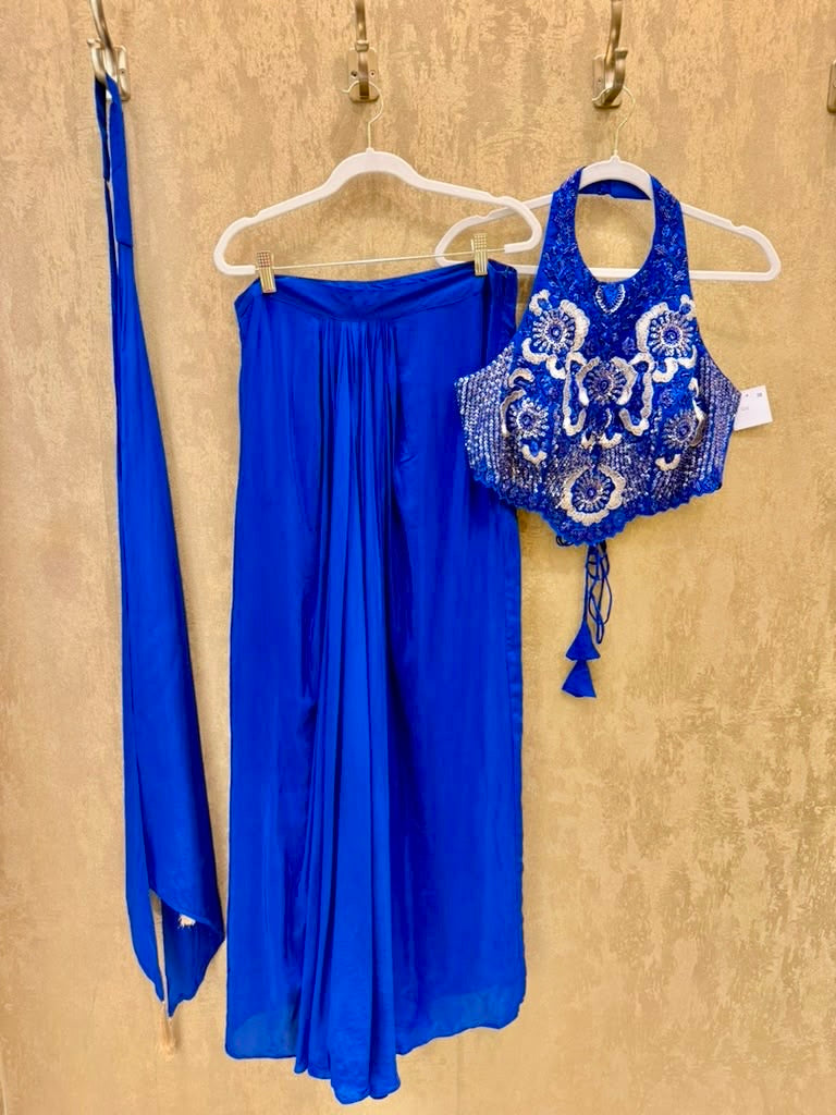Electric blue dhoti skirt set