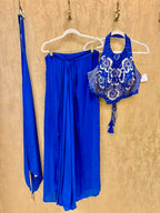 Electric blue dhoti skirt set