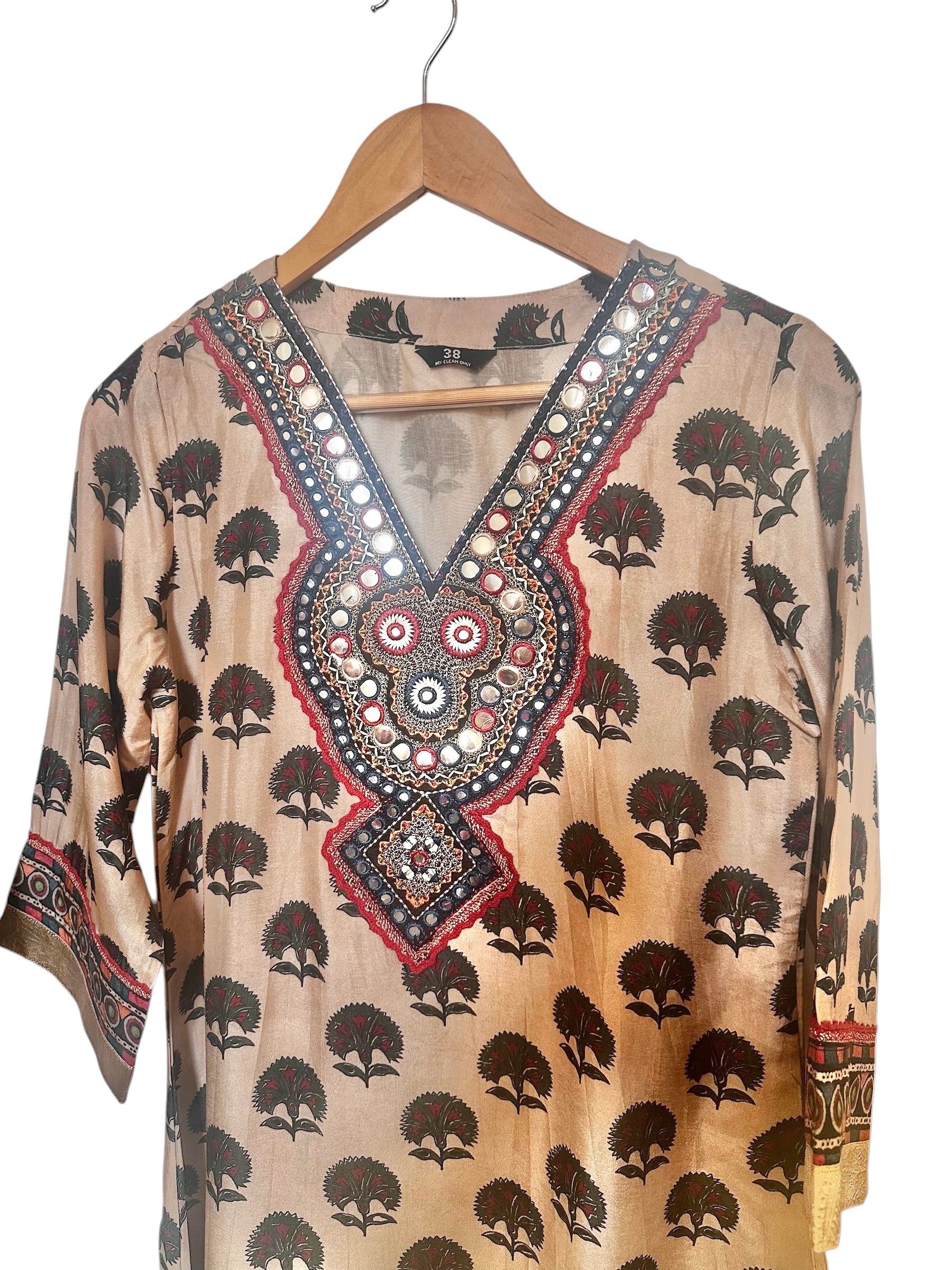 Beige printed palazzo suit