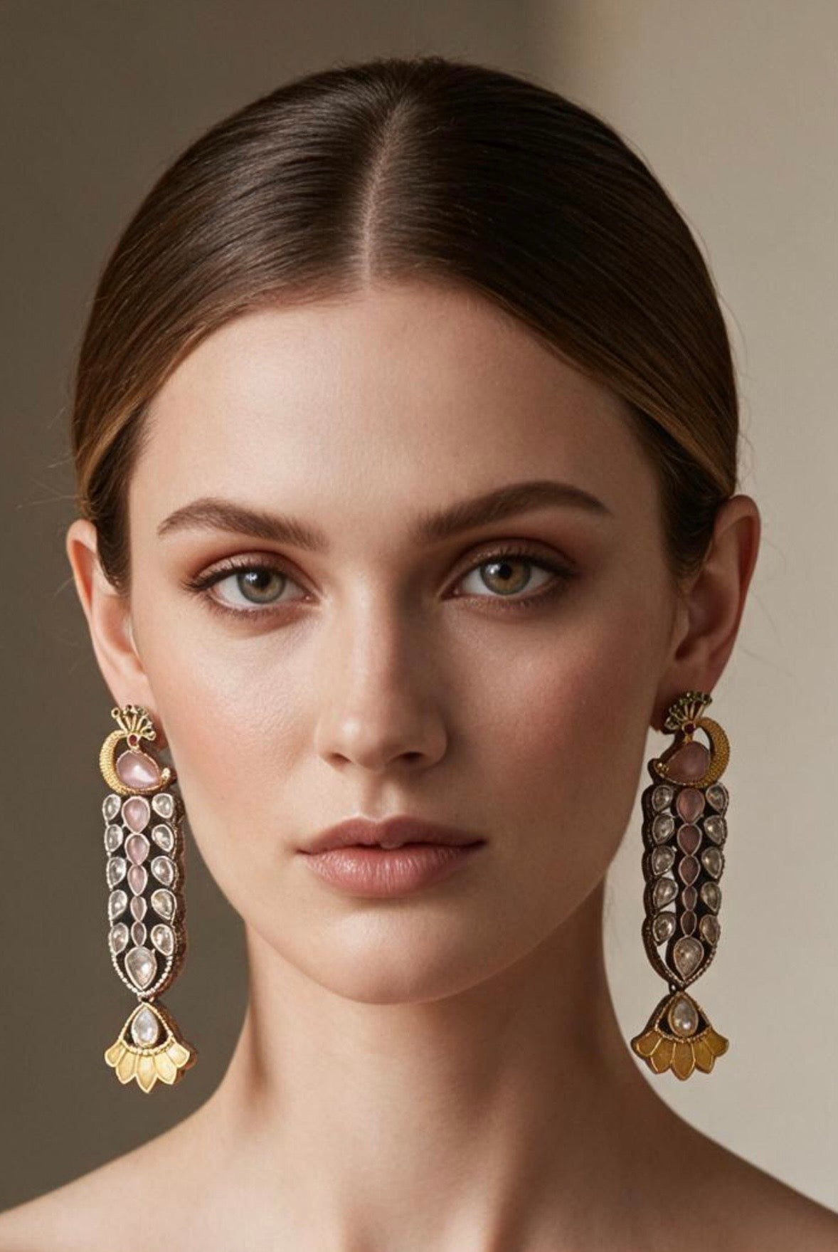 Peacock motif pink/lavender earrings