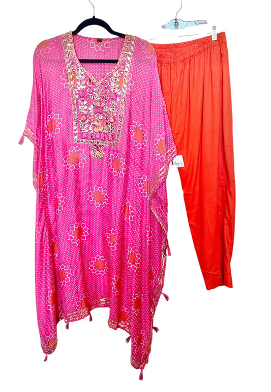 Fuchsia printed kaftaan set