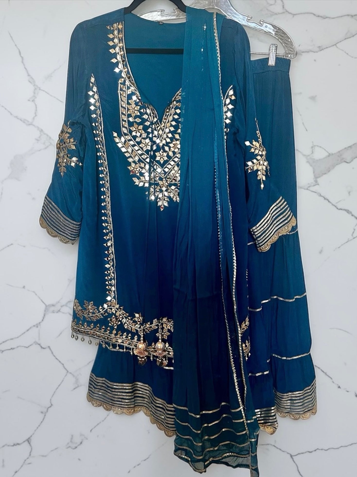 Teal colored Sharara suit