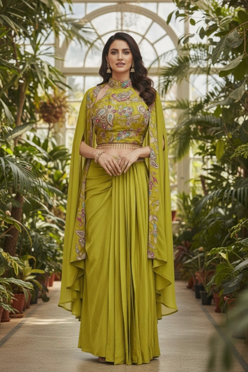 Lime green dhoti skirt set