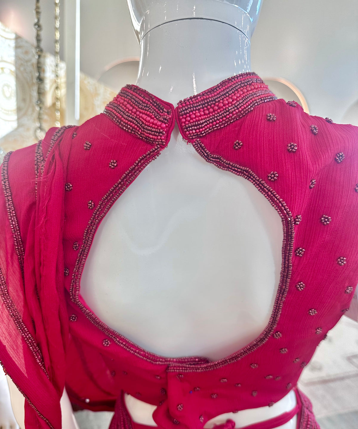 Red lehenga drape