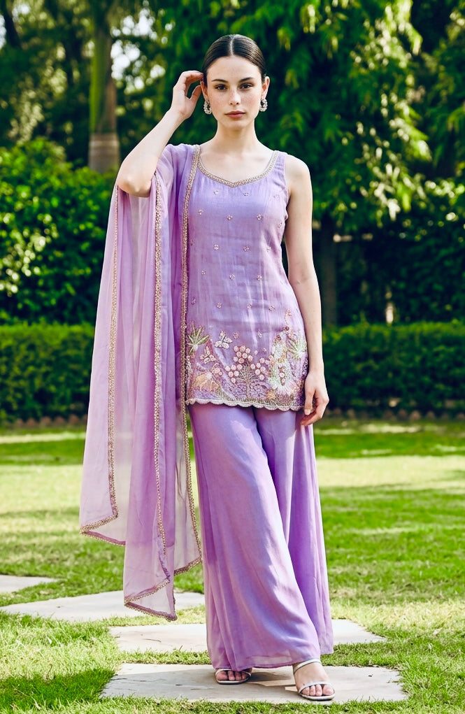 Lavender embroidered sharara set