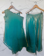 Teal colored one-shoulder set