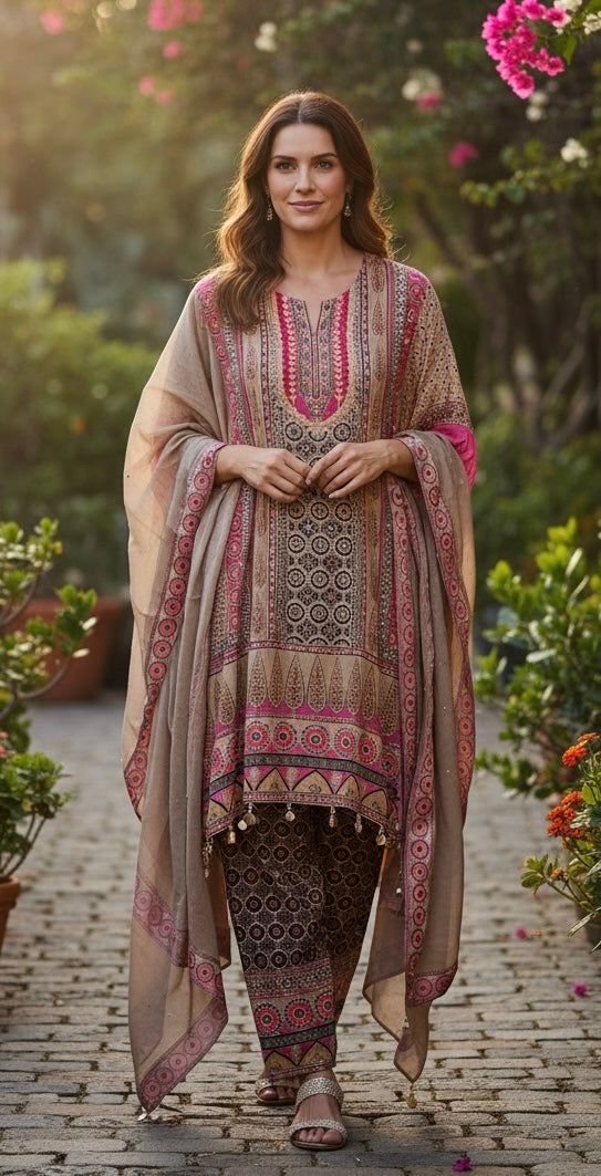 Taupe n pink color salwaar suit