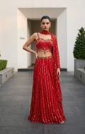 Red corset lehenga set