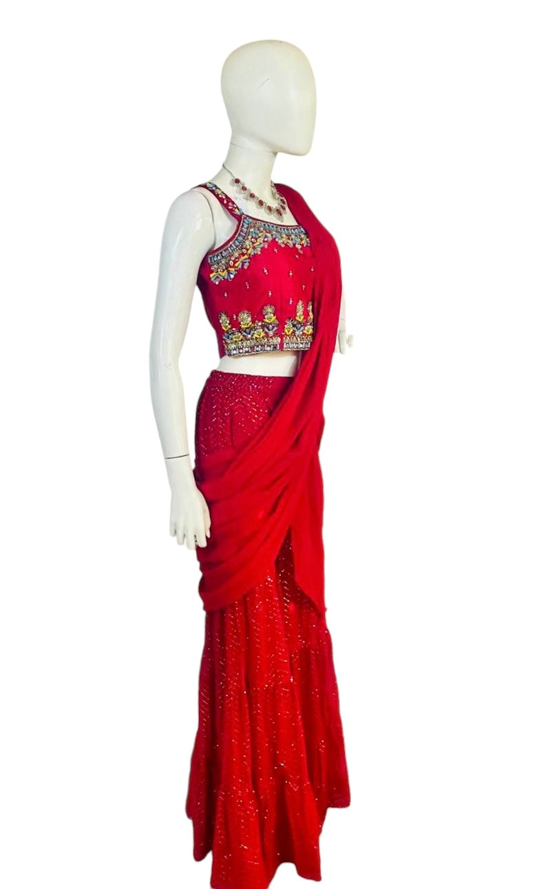 Red garara drape saree