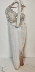 White fusion saree