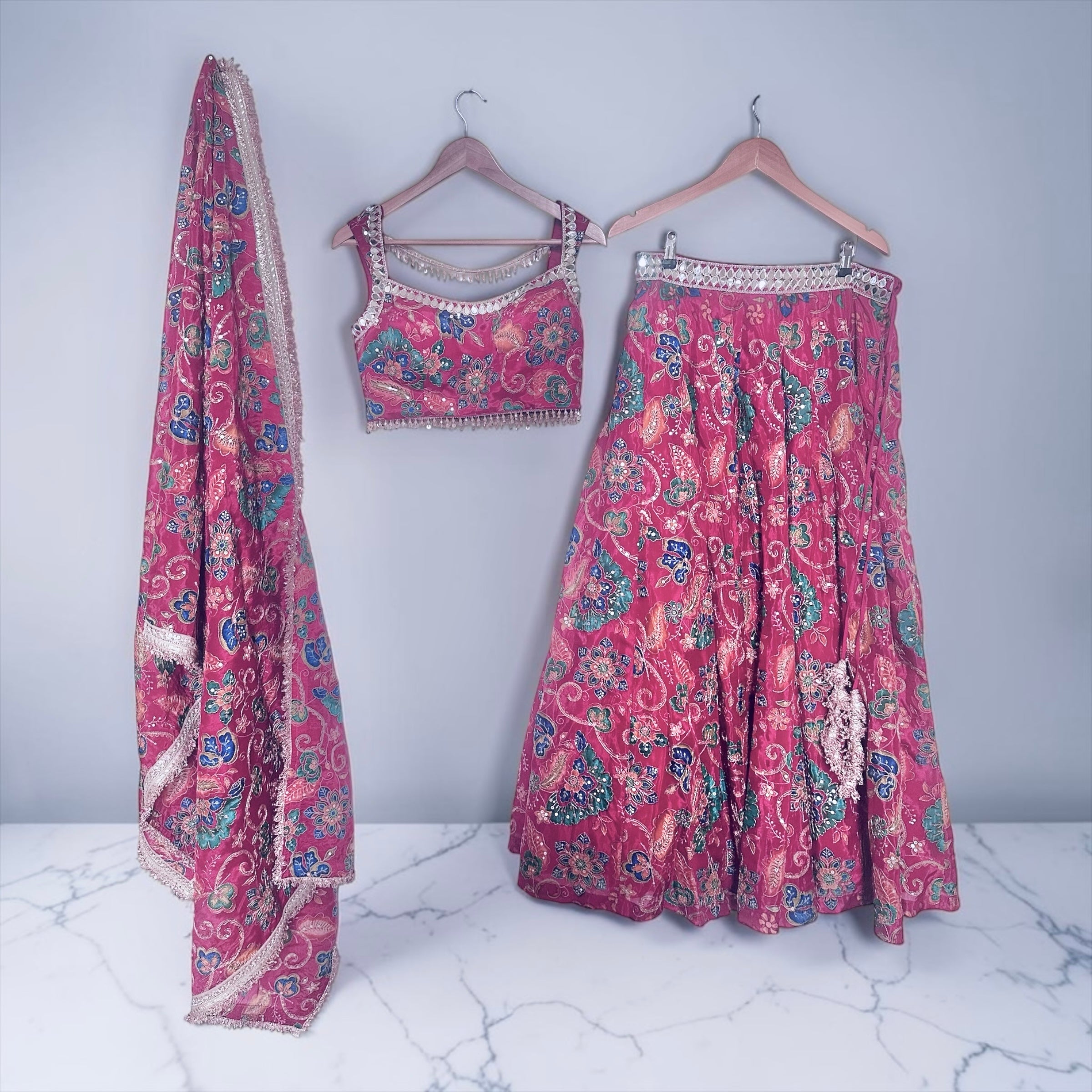 Deep magenta floral lehenga