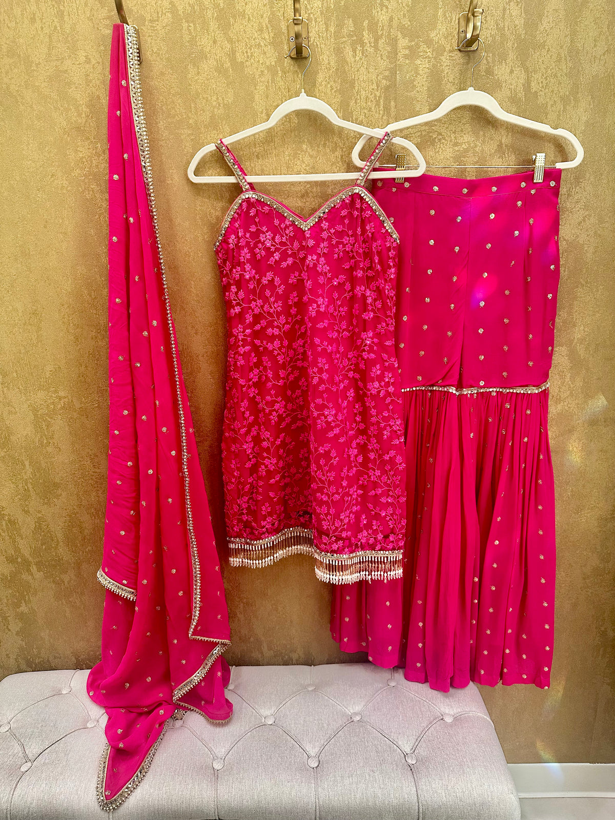 Hot pink chikankari garara