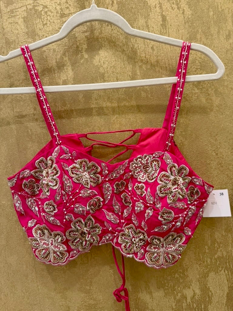 Hot pink stitched saree