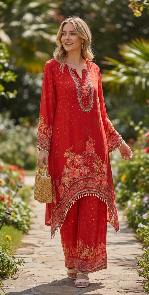 Red printed co-ord set