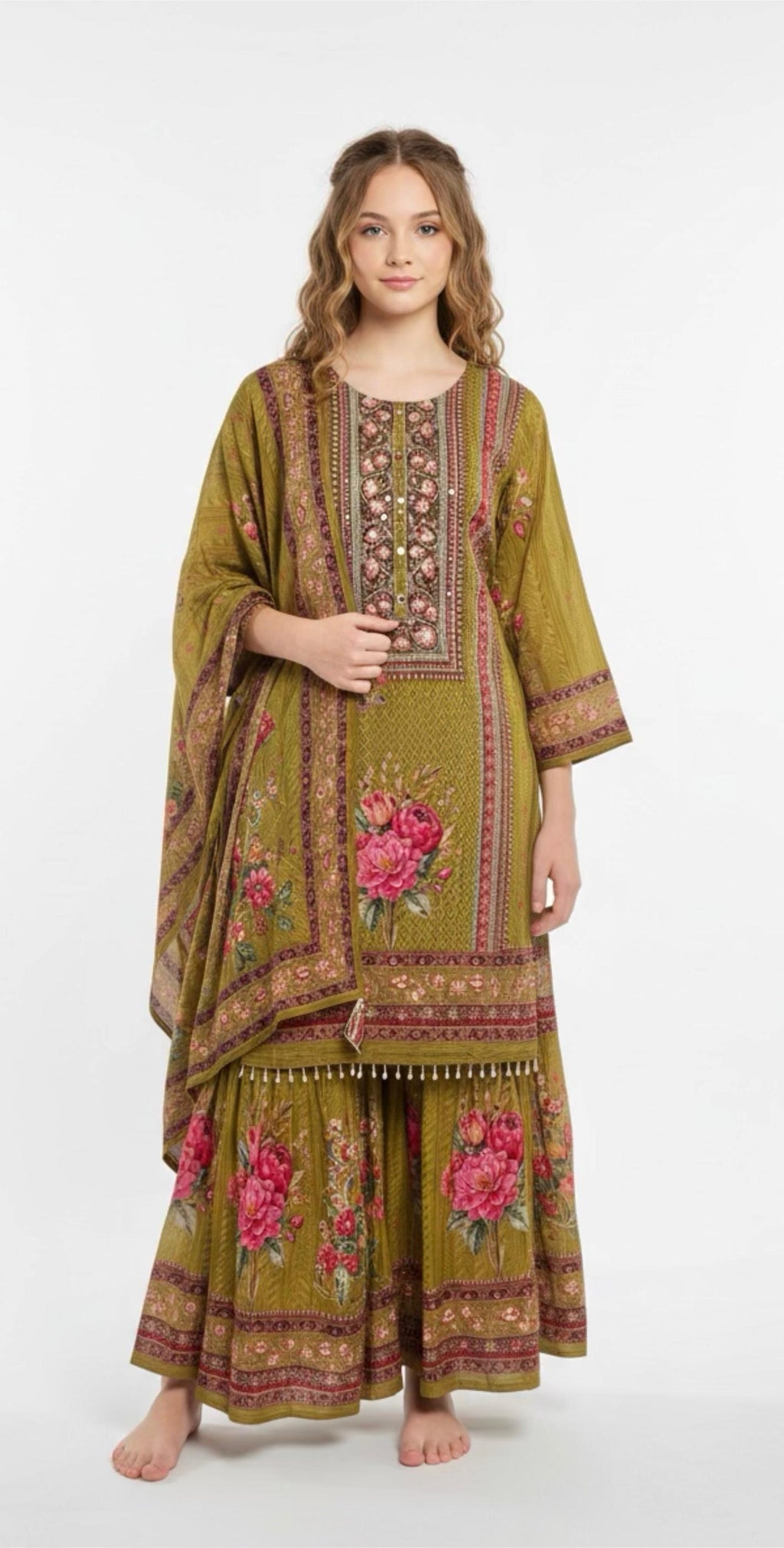 Green floral palazzo suit