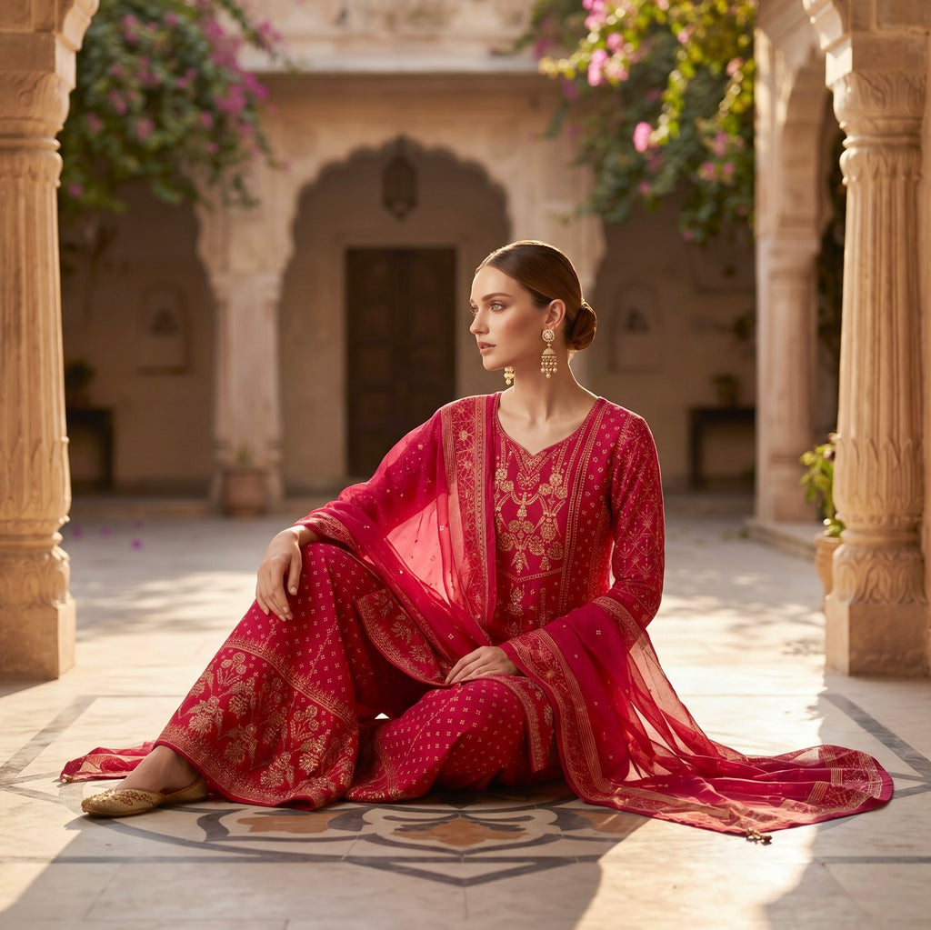Deep red Sharara set