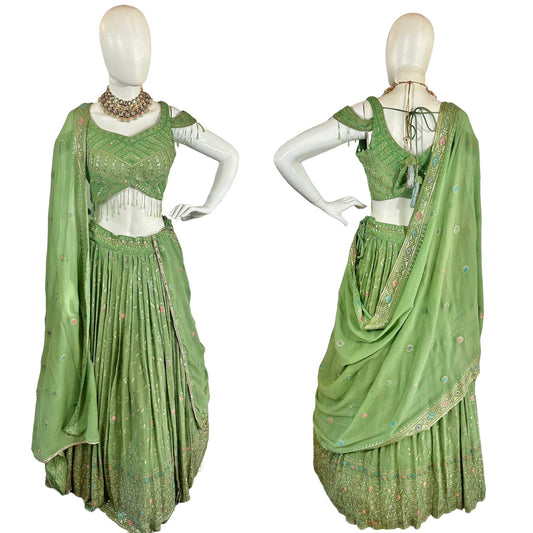 Green chikankari lehenga