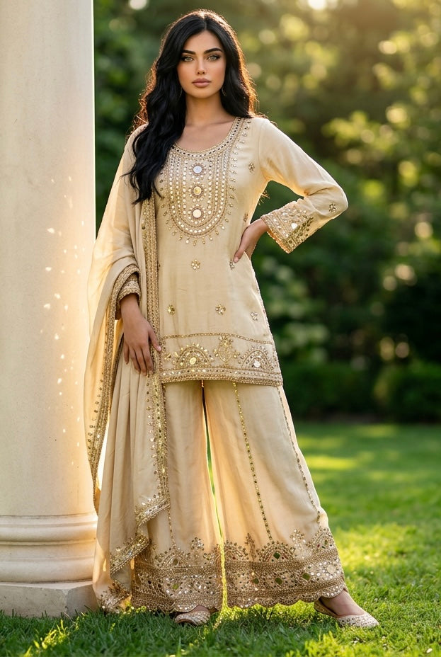 Ivory n gold Sharara suit