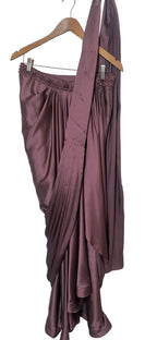 Plum color drape fusion saree