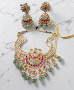 Sea-green stonework lehenga