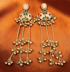 White base multi- stone ghungroo earrings
