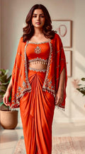 Orange dhoti skirt set