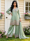 Sea-green palazzo suit