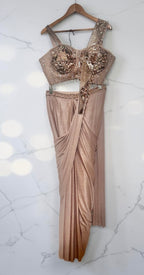 Taupe colored lycra stitched saree