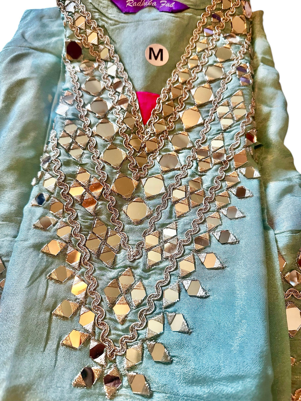 Turquoise mirror work  dress