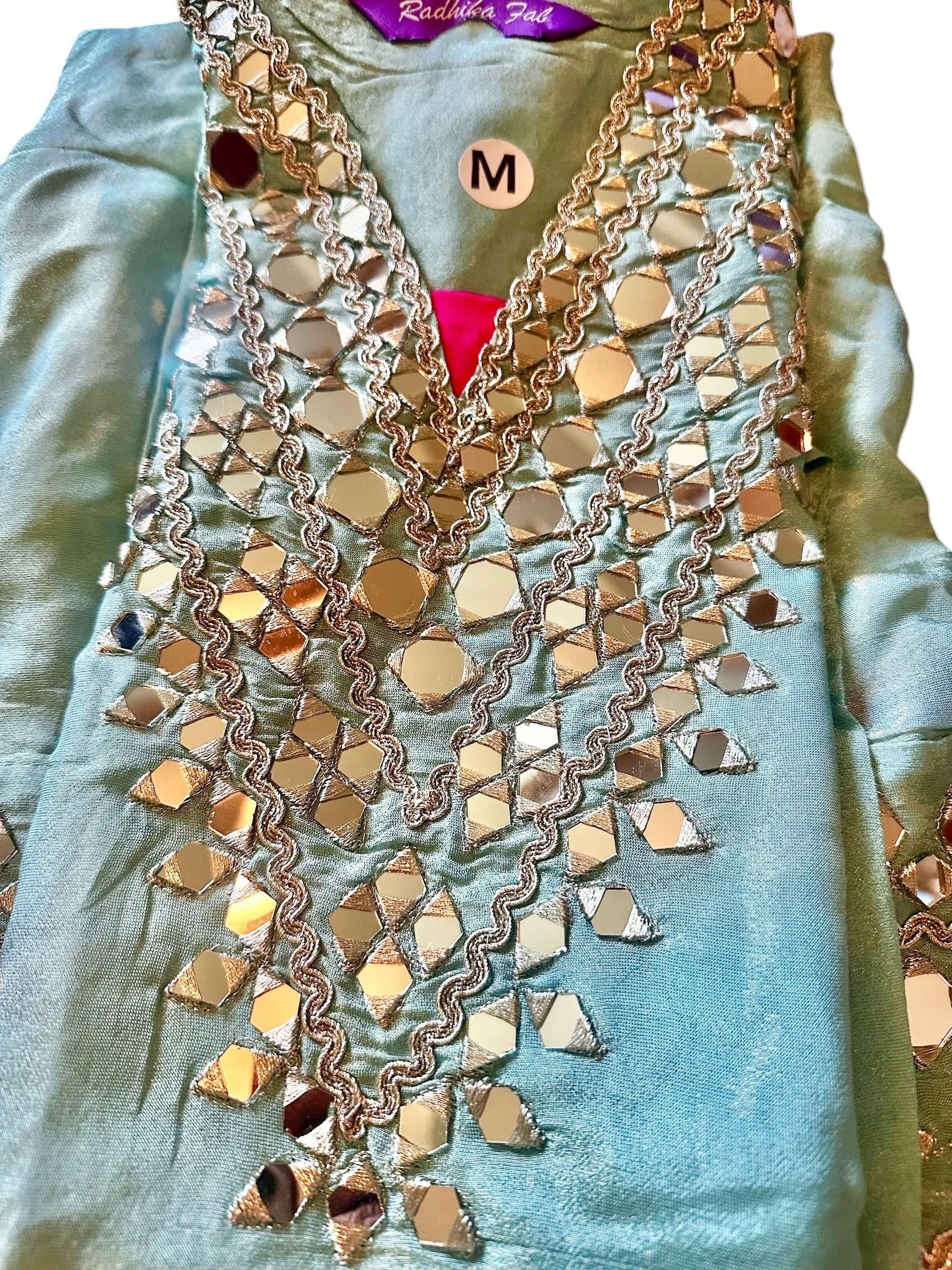 Turquoise mirror work  dress